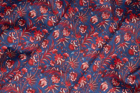 Red and Navy Floral Italian Cotton - Prime Fabrics