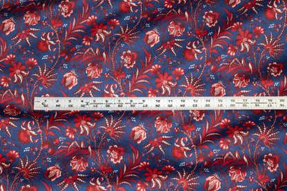 Red and Navy Floral Italian Cotton - Prime Fabrics