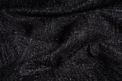 Metallic Black Embroidered Mesh - Made in Italy - Prime Fabrics