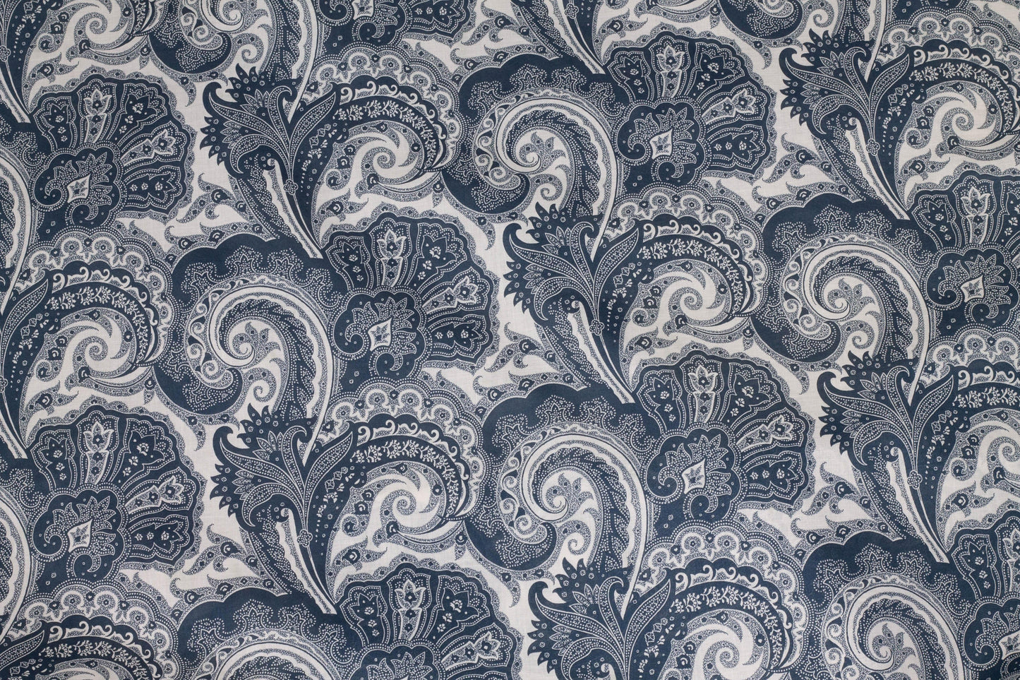Off White and Navy Paisley Italian Cotton Voile - Prime Fabrics