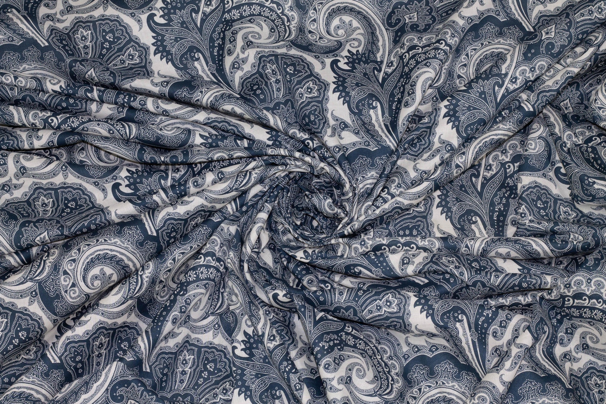 Off White and Navy Paisley Italian Cotton Voile - Prime Fabrics