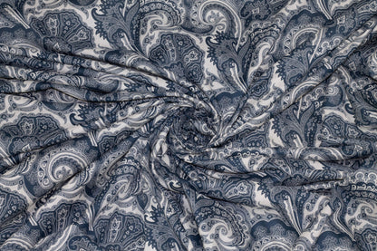 Off White and Navy Paisley Italian Cotton Voile - Prime Fabrics