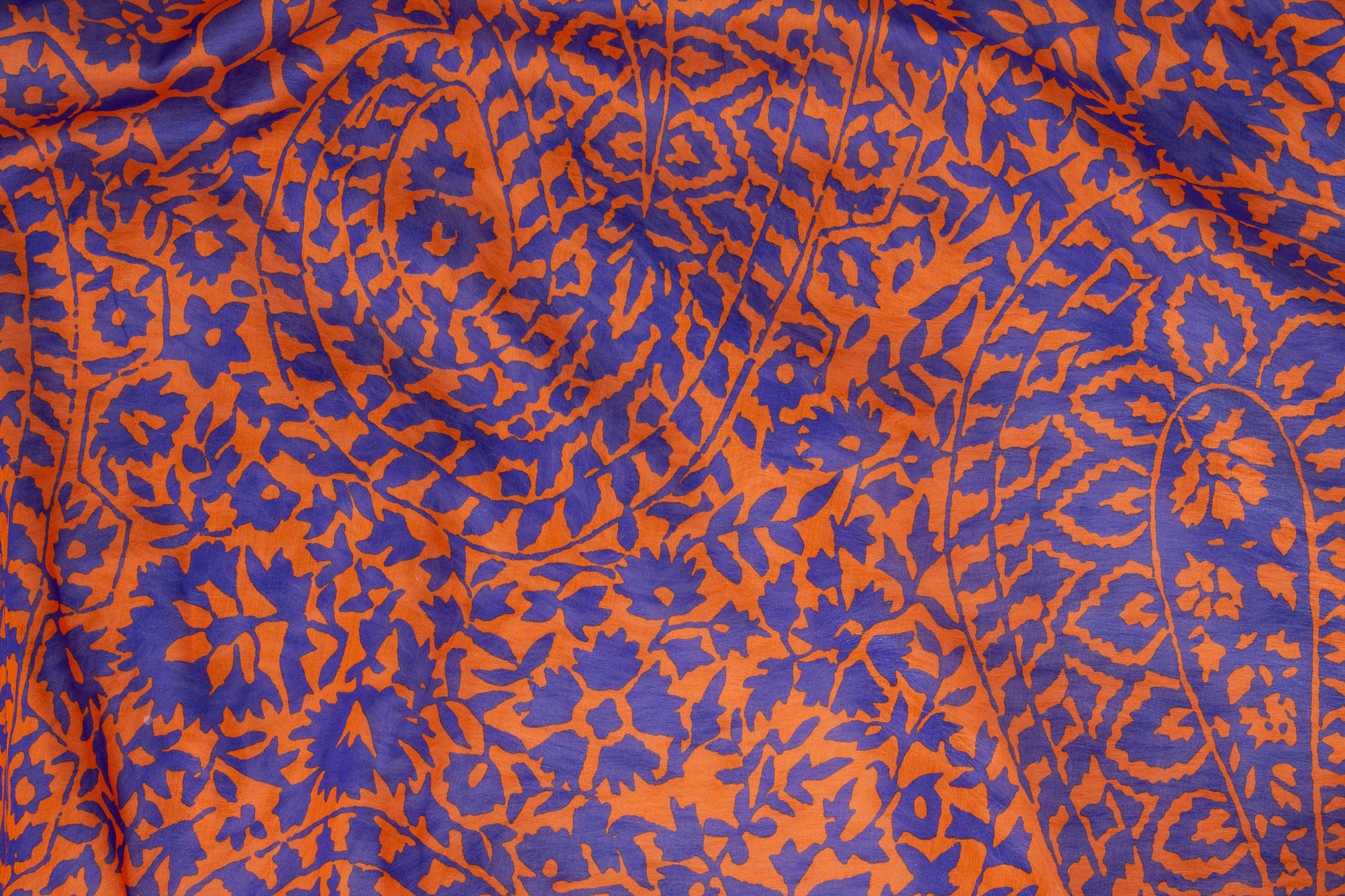 Orange and Royal Blue Floral and Paisley Italian Cotton Voile - Prime Fabrics