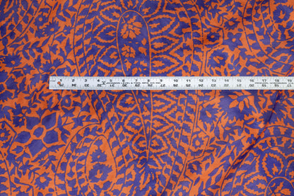 Orange and Royal Blue Floral and Paisley Italian Cotton Voile - Prime Fabrics