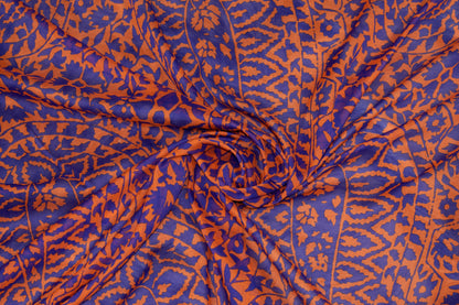 Orange and Royal Blue Floral and Paisley Italian Cotton Voile - Prime Fabrics