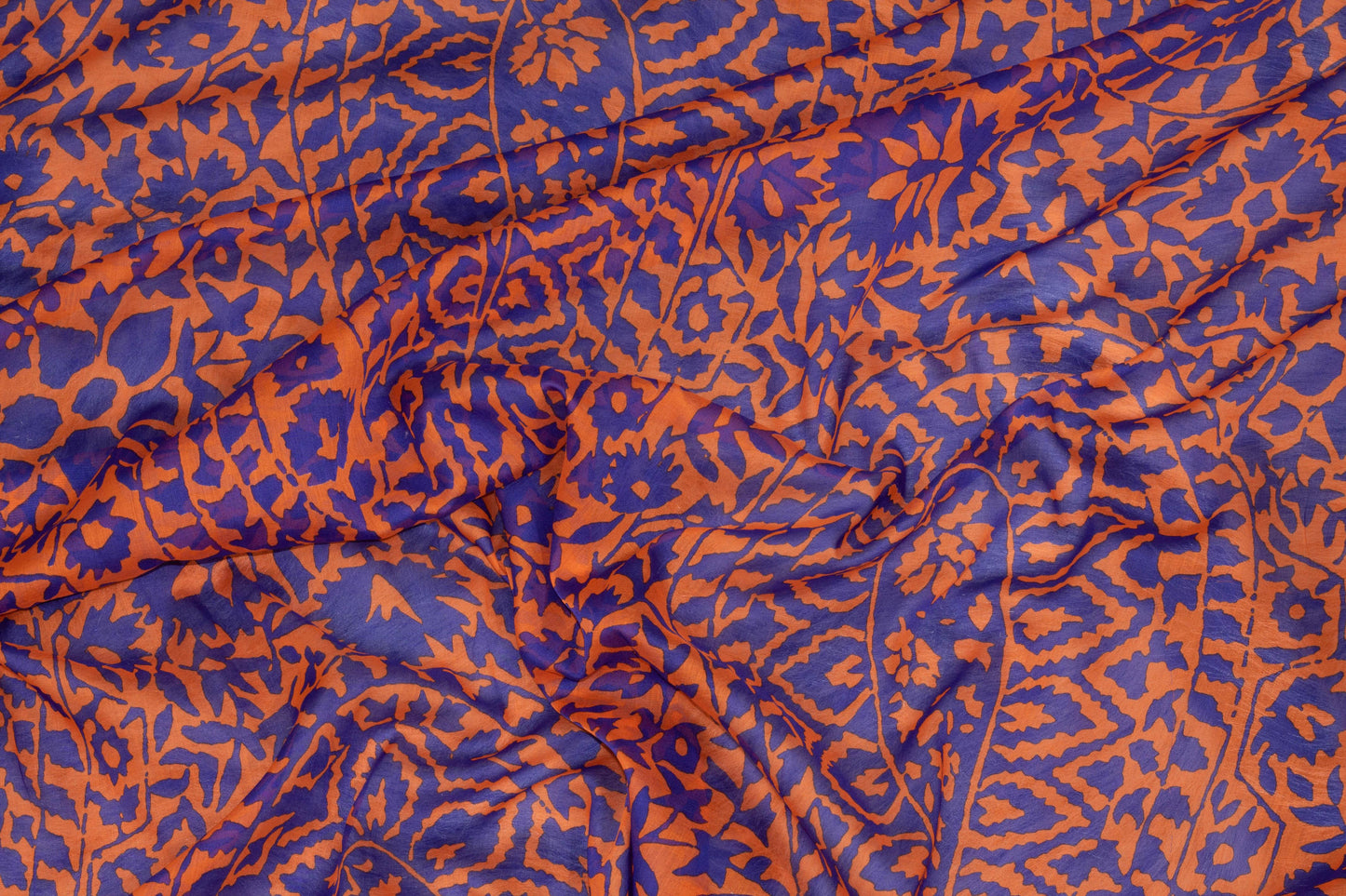 Orange and Royal Blue Floral and Paisley Italian Cotton Voile - Prime Fabrics