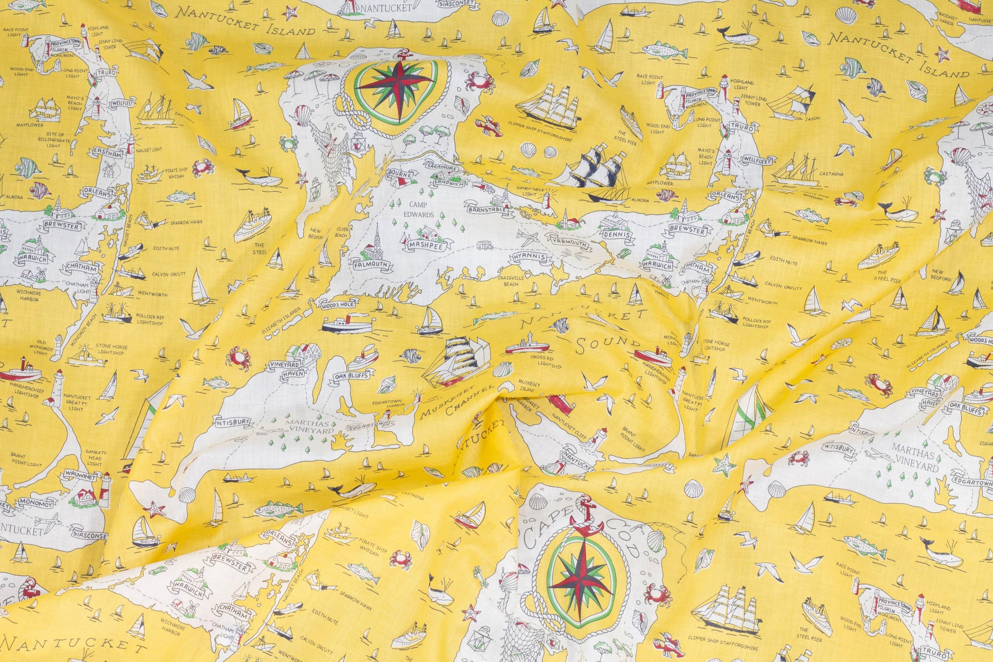 Yellow and White Map Design Italian Cotton Voile - Prime Fabrics