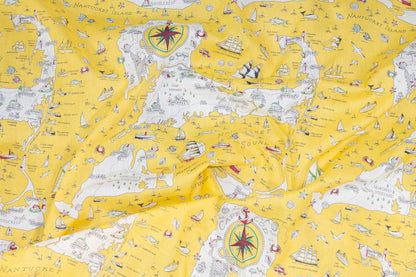 Yellow and White Map Design Italian Cotton Voile - Prime Fabrics