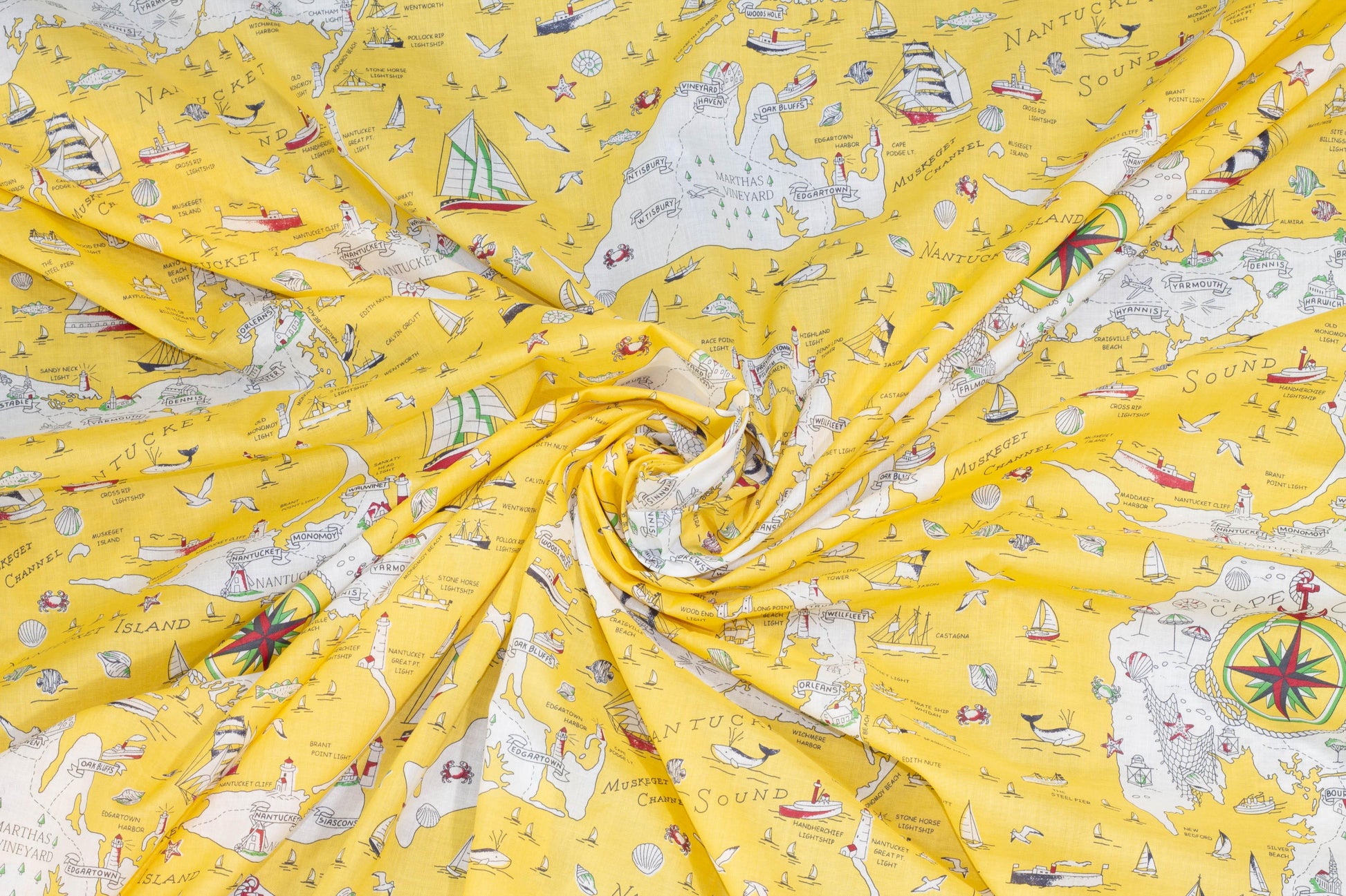 Yellow and White Map Design Italian Cotton Voile - Prime Fabrics