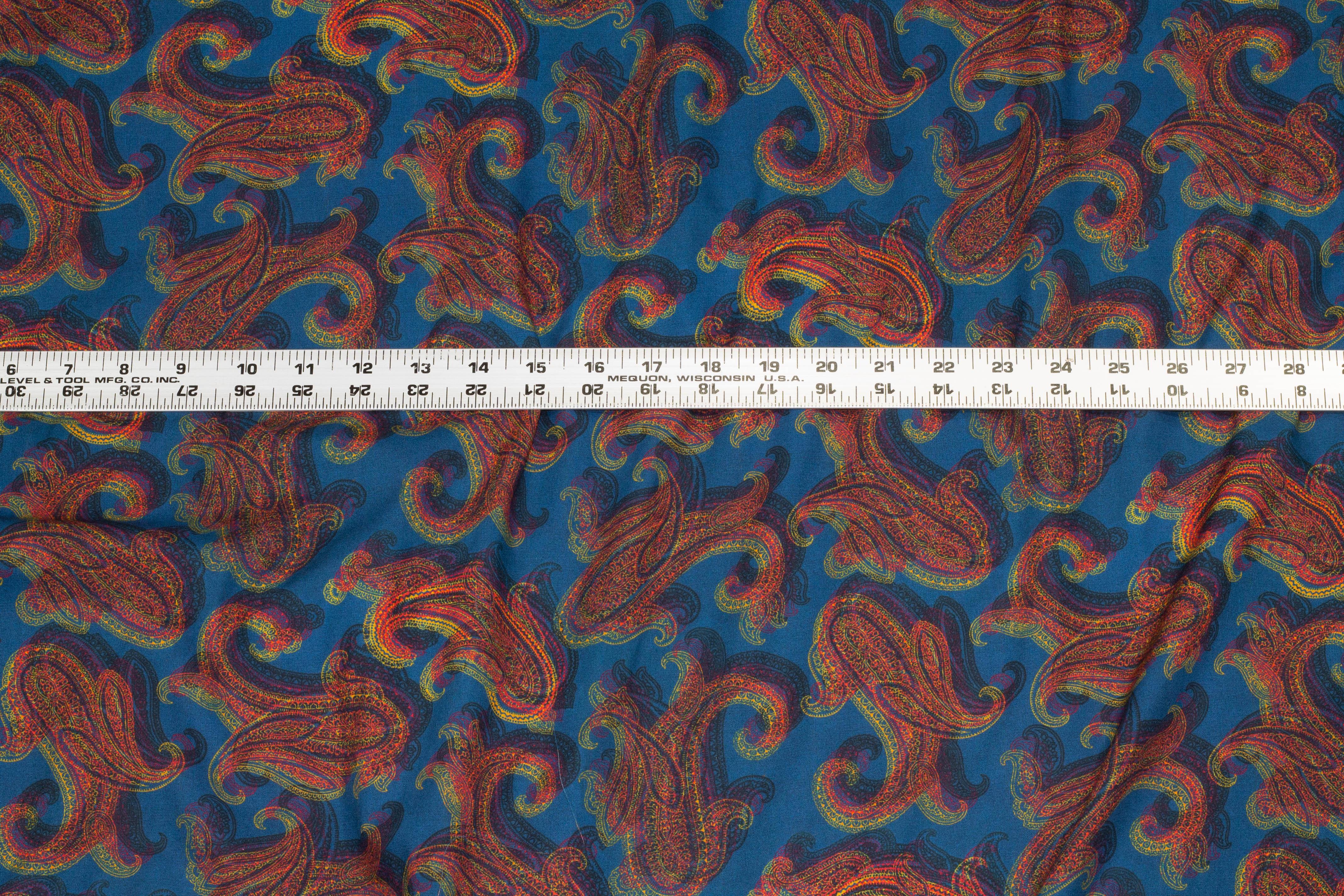 Blue and Orange Paisley Italian Cotton - Prime Fabrics