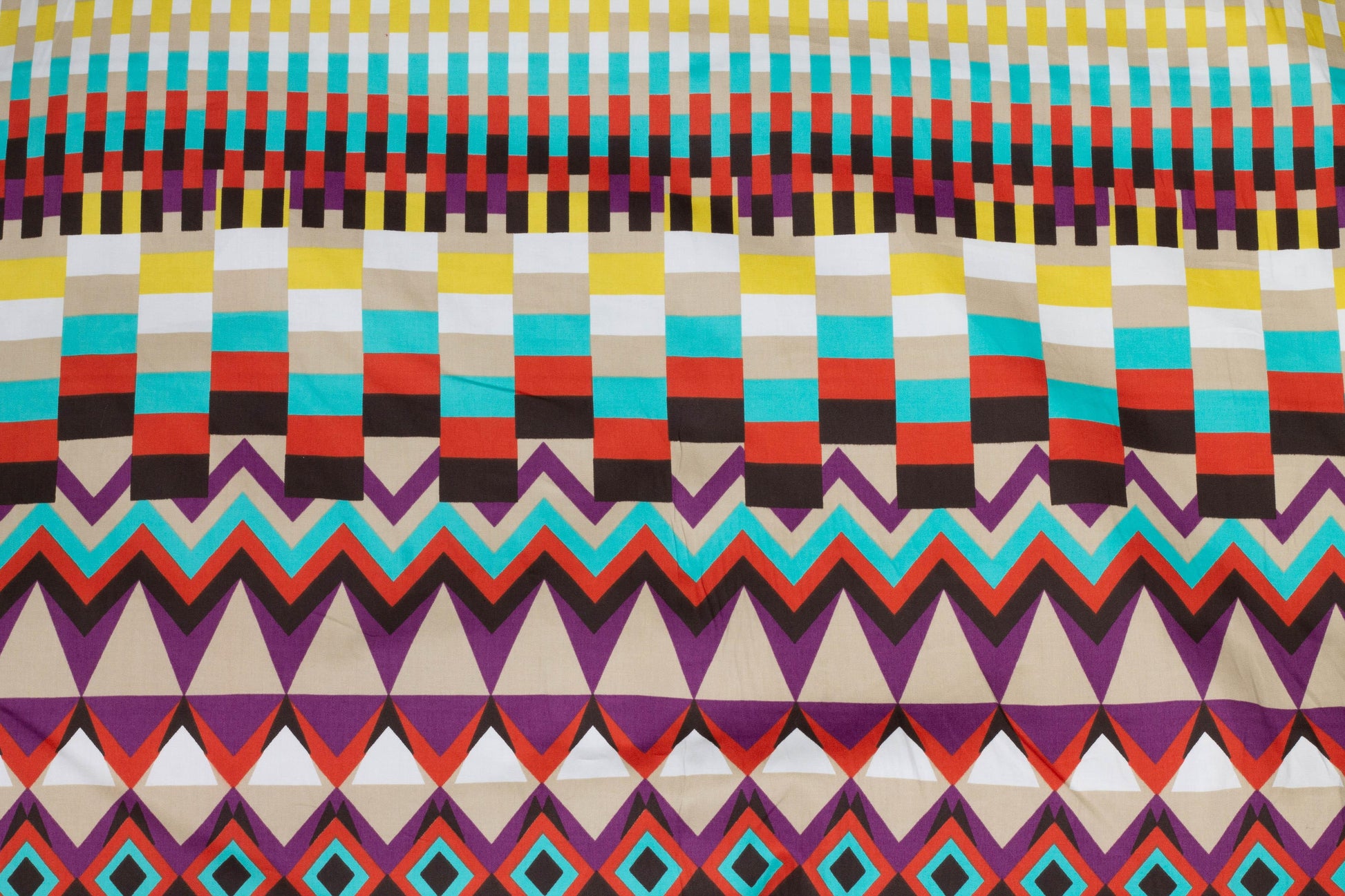 Multicolor Geometric Italian Cotton - Turquoise, Yellow, Purple, Taupe, Red - Prime Fabrics