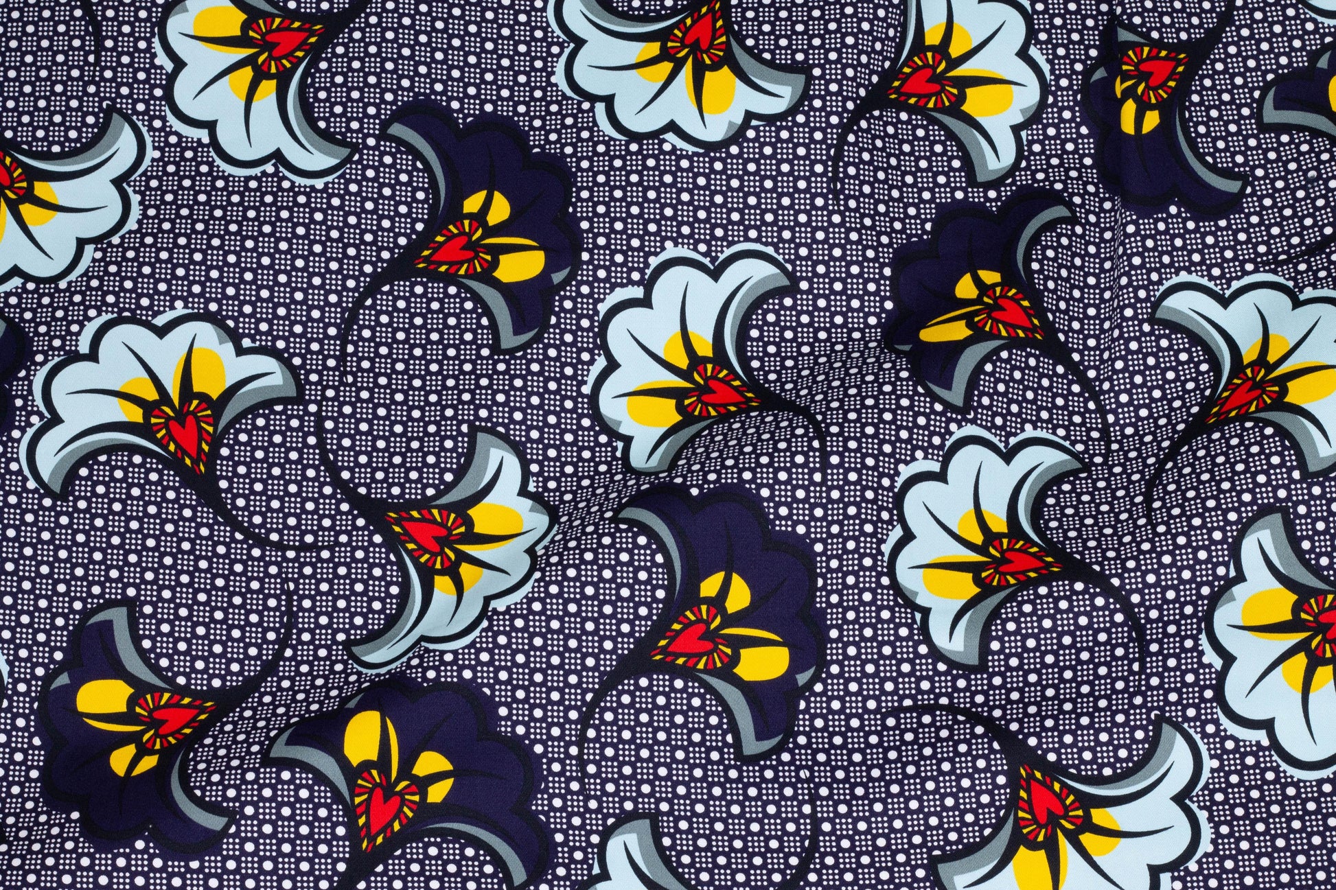 Navy Blue Floral Italian Stretch Cotton Sateen - Prime Fabrics