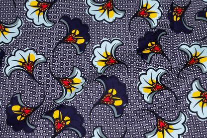 Navy Blue Floral Italian Stretch Cotton Sateen - Prime Fabrics