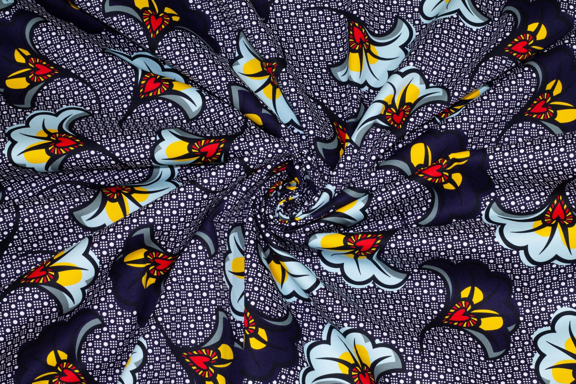 Navy Blue Floral Italian Stretch Cotton Sateen - Prime Fabrics