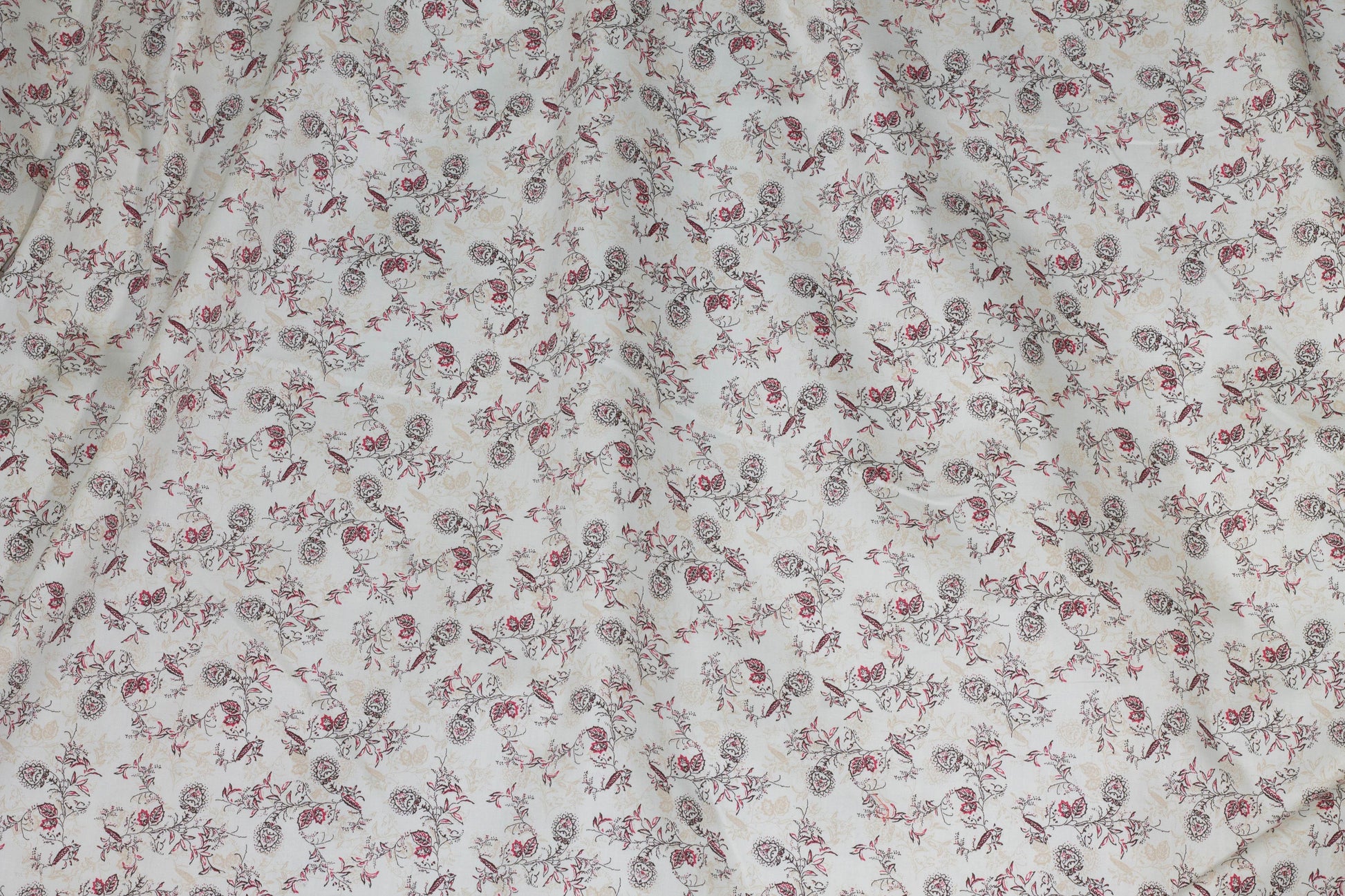 Off White and Raspberry Red Floral Italian Cotton - Prime Fabrics