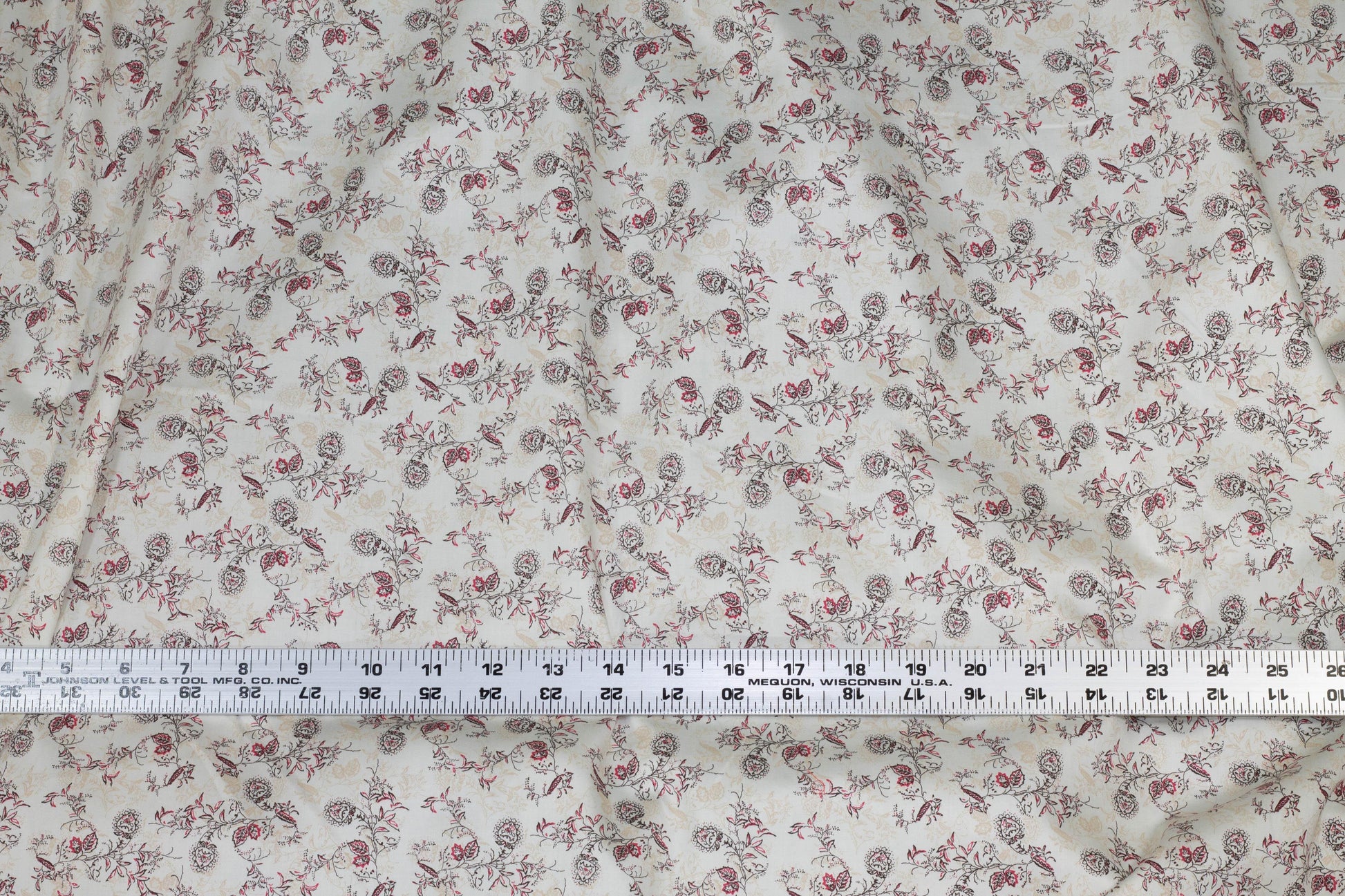 Off White and Raspberry Red Floral Italian Cotton - Prime Fabrics