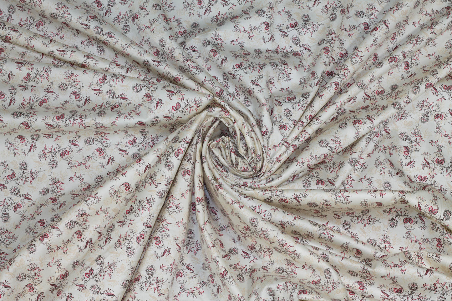 Off White and Raspberry Red Floral Italian Cotton - Prime Fabrics