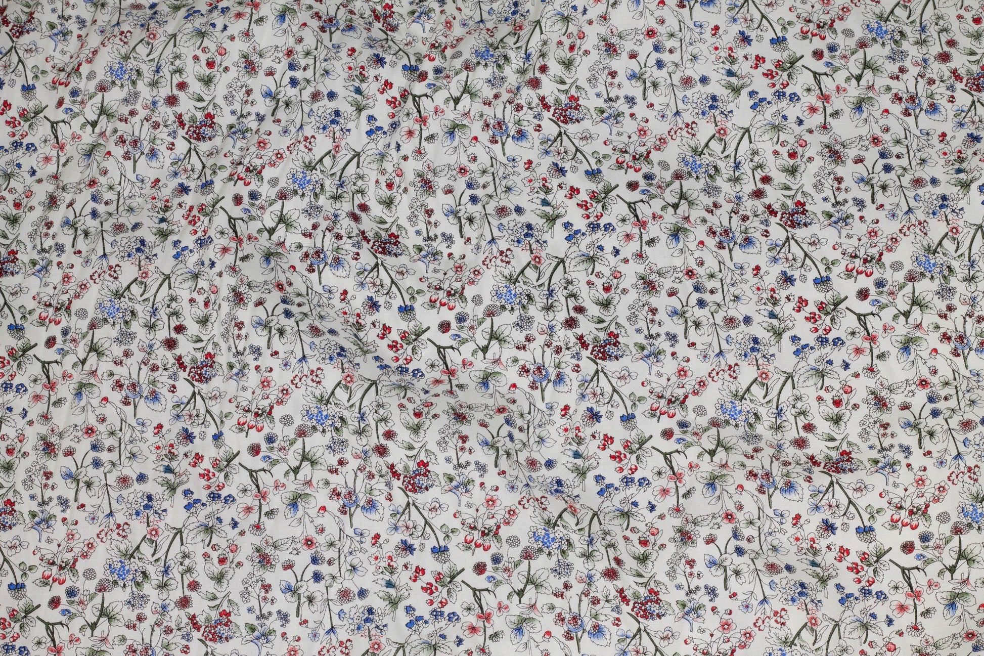 Multicolor Floral Italian Cotton - Red, Blue, Green, Off White - Prime Fabrics