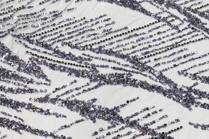 Hand Beaded and Sequins Mesh - Navy - Prime Fabrics