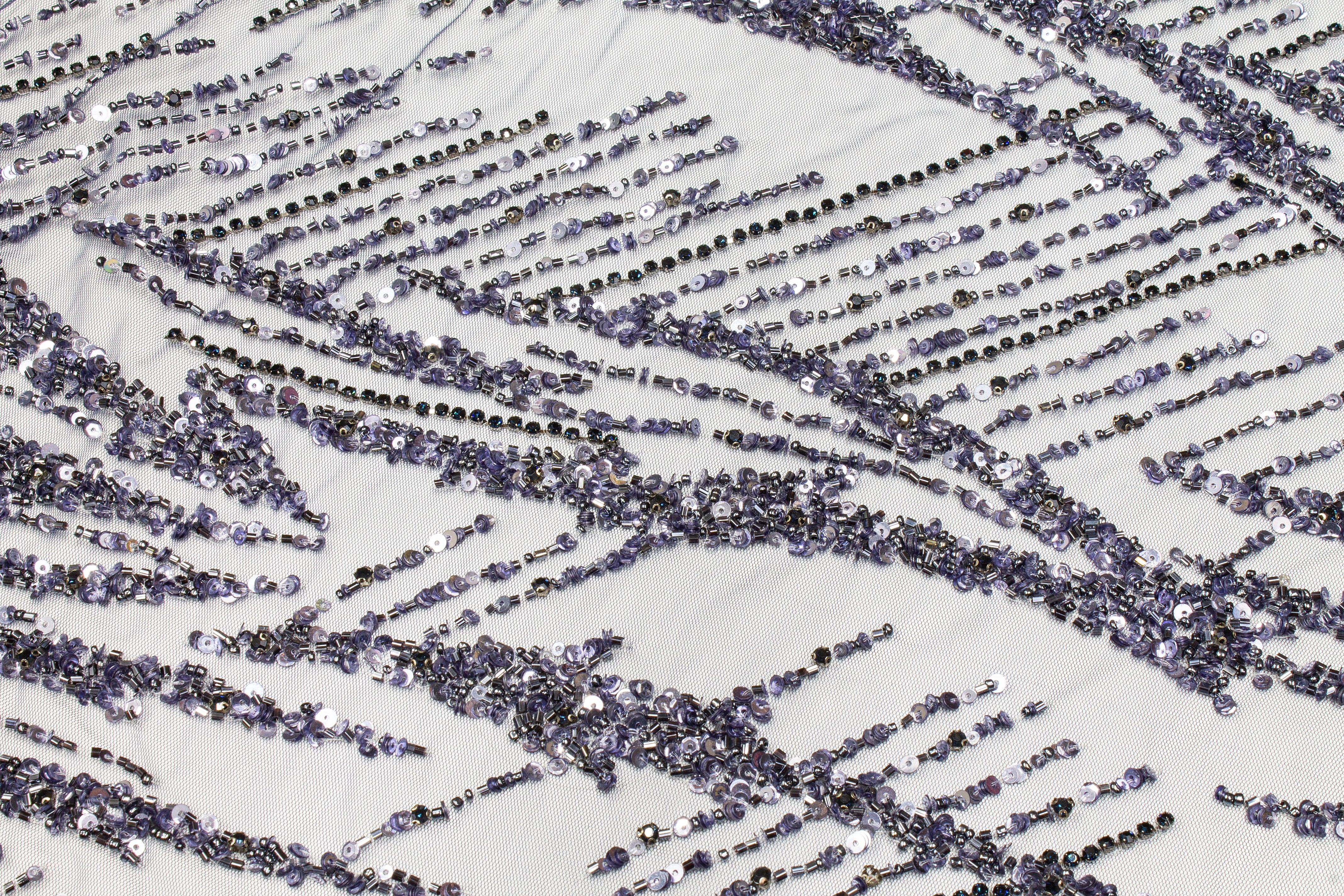 Hand Beaded and Sequins Mesh - Navy - Prime Fabrics