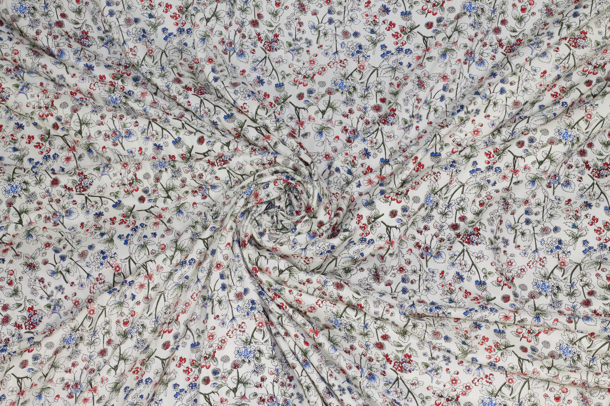Multicolor Floral Italian Cotton - Red, Blue, Green, Off White - Prime Fabrics