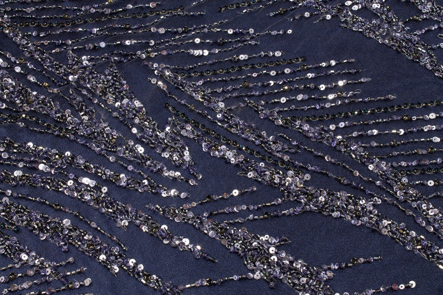 Hand Beaded and Sequins Mesh - Navy - Prime Fabrics