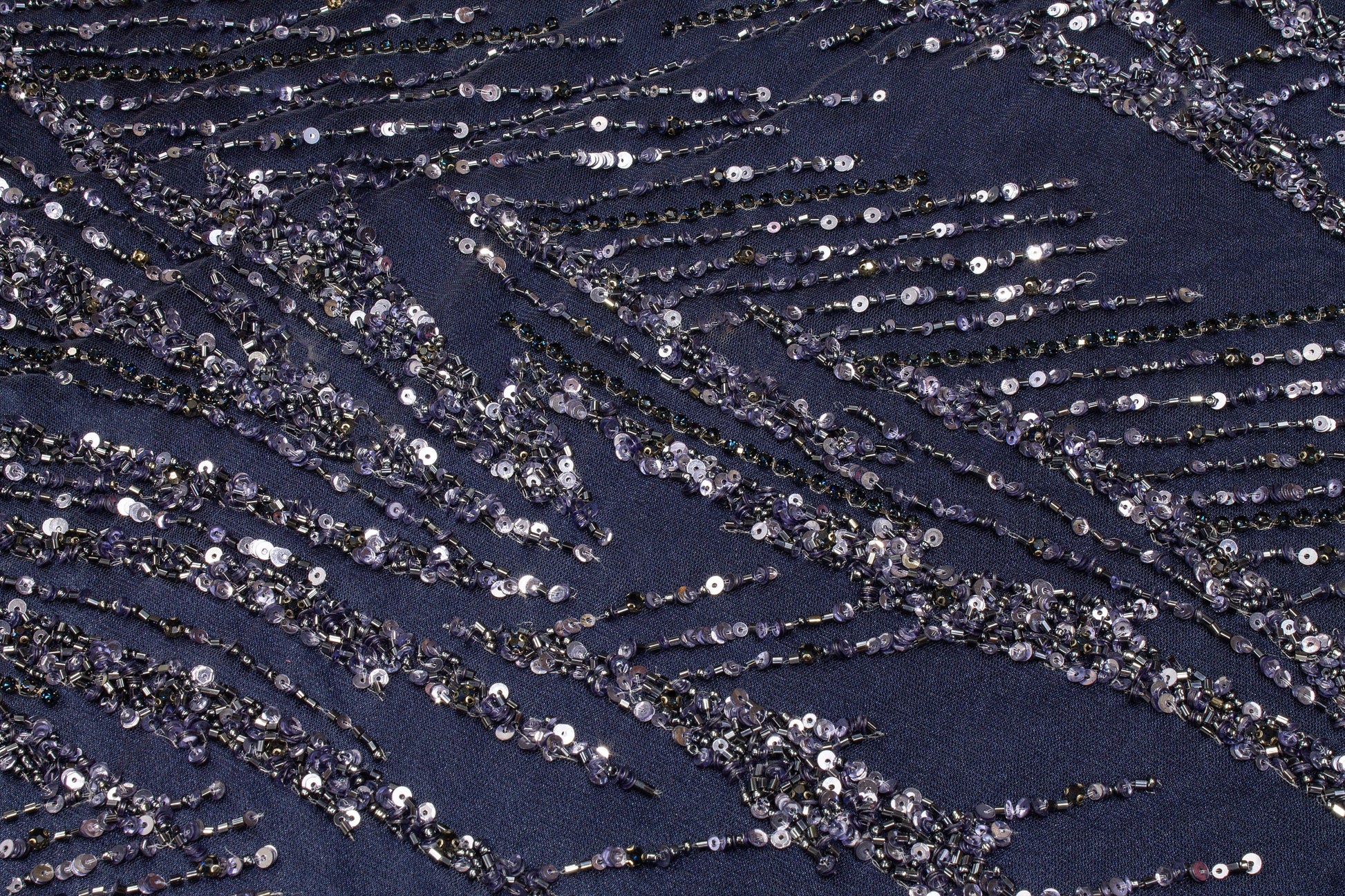 Hand Beaded and Sequins Mesh - Navy - Prime Fabrics