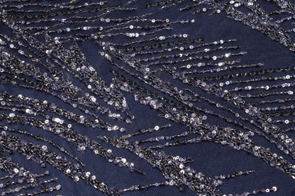 Hand Beaded and Sequins Mesh - Navy - Prime Fabrics