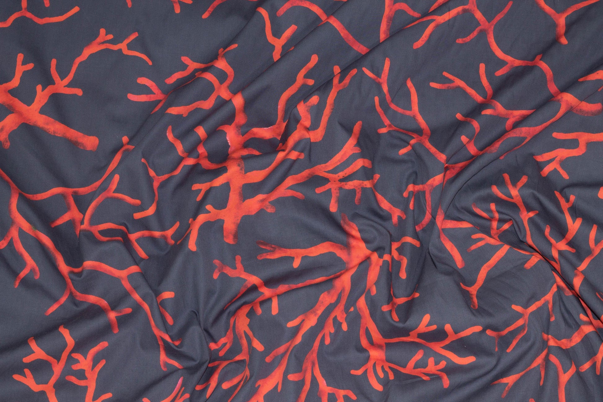 Blue Gray and Red Branch Italian Cotton - Prime Fabrics