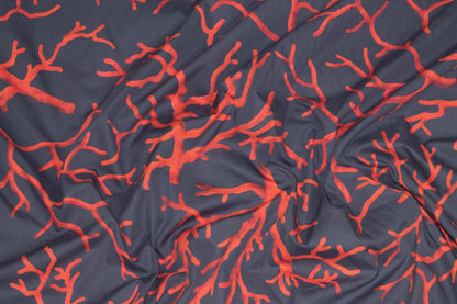 Blue Gray and Red Branch Italian Cotton - Prime Fabrics