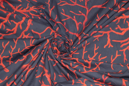Blue Gray and Red Branch Italian Cotton - Prime Fabrics
