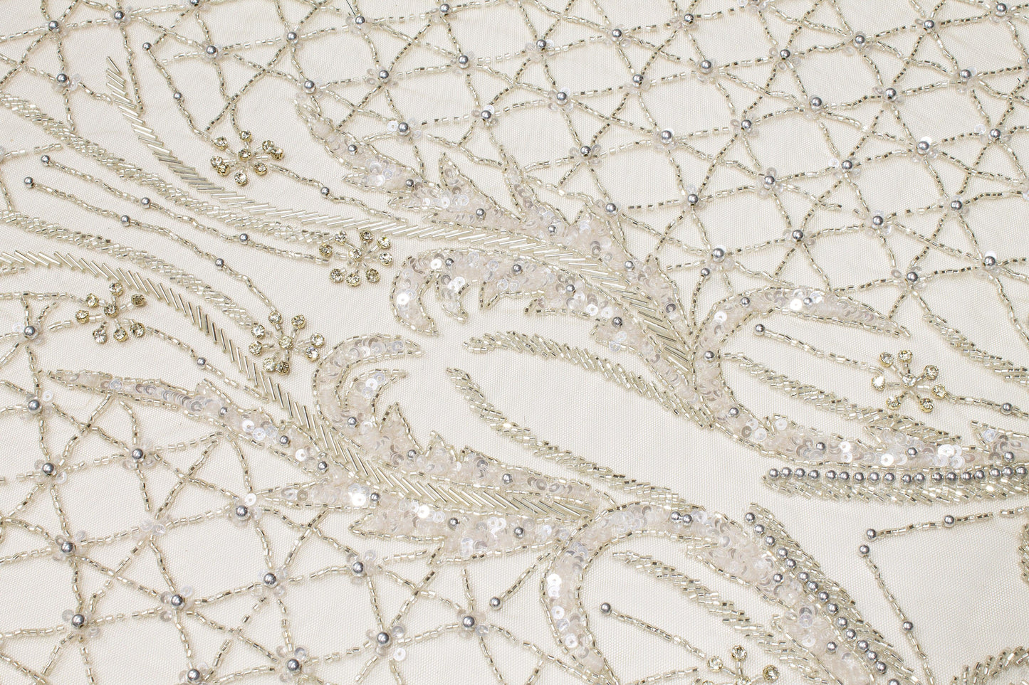 Hand Beaded and Sequined Mesh - Silver Nude Skin - Prime Fabrics
