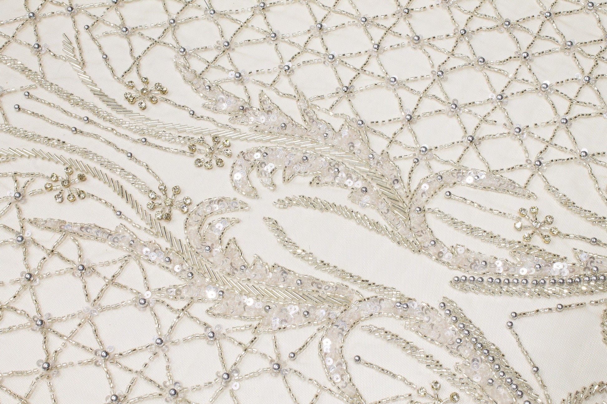 Hand Beaded and Sequined Mesh - Silver Nude Skin - Prime Fabrics