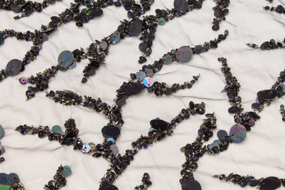Branch Design Hand Beaded and Sequined Mesh - Black Iridescent - Prime Fabrics