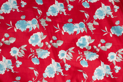 Red and Blue Floral Italian Cotton - Prime Fabrics