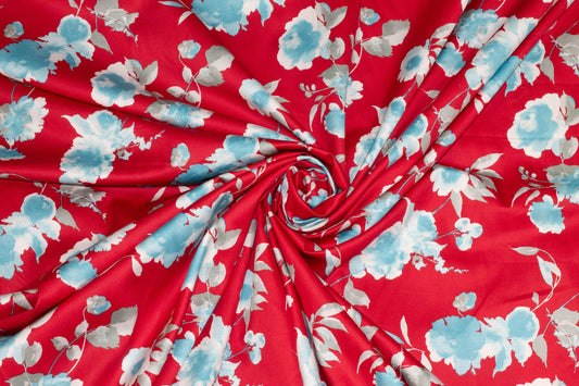 Red and Blue Floral Italian Cotton - Prime Fabrics