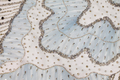 Hand Beaded, Sequined, and Pleated Mesh - Baby Blue - Prime Fabrics