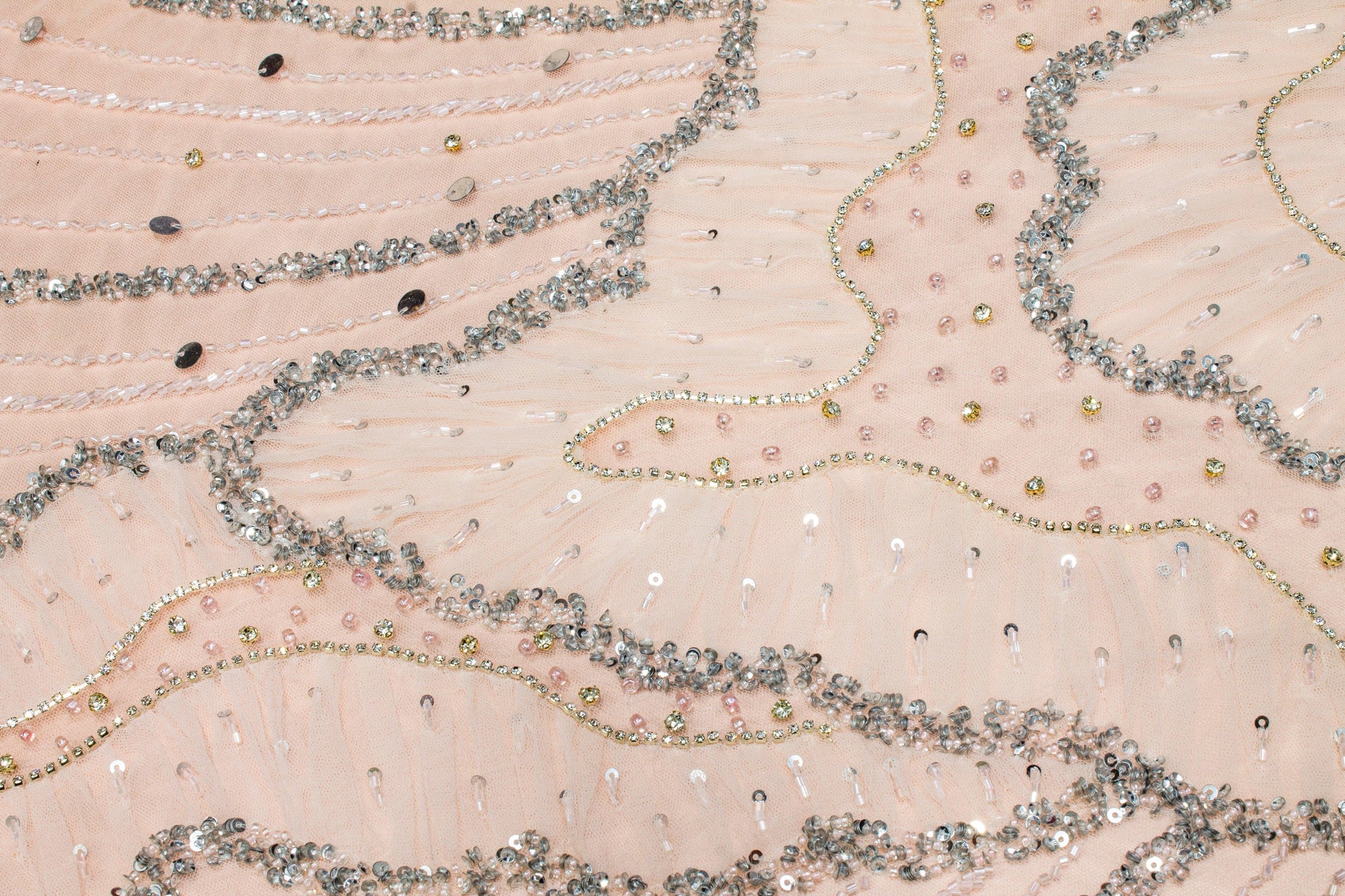 Hand Beaded, Sequined, and Pleated Mesh - Blush Pink - Prime Fabrics