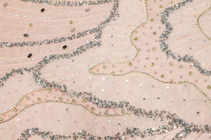 Hand Beaded, Sequined, and Pleated Mesh - Blush Pink - Prime Fabrics