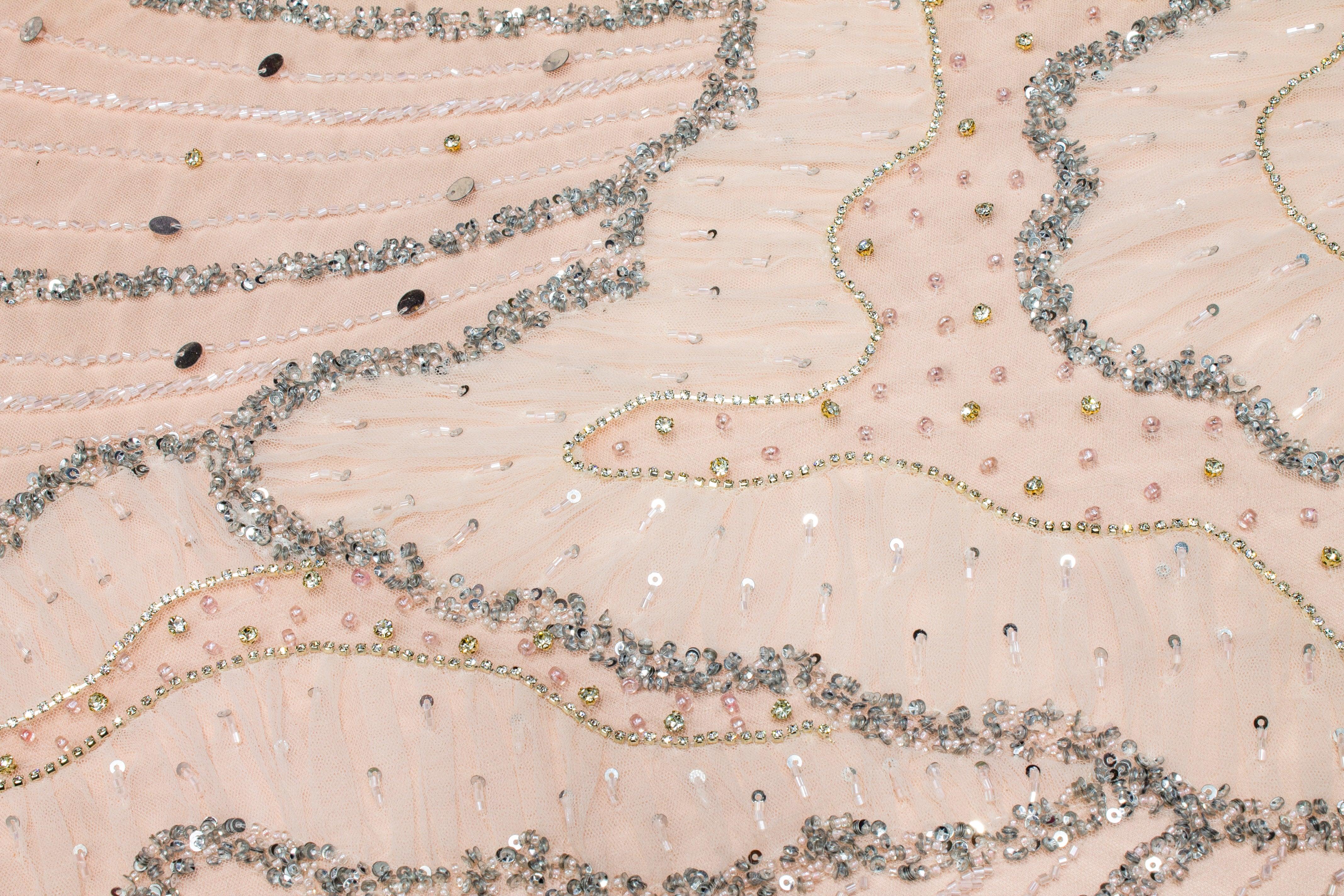 Hand Beaded, Sequined, and Pleated Mesh - Blush Pink - Prime Fabrics