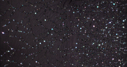 Branch Design Hand Beaded and Sequined Mesh - Black Iridescent - Prime Fabrics