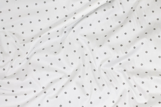 White and Black Floral Italian Cotton Sateen - Prime Fabrics