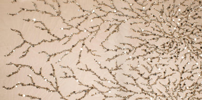Branch Design Hand Beaded and Sequined Mesh - Taupe - Prime Fabrics
