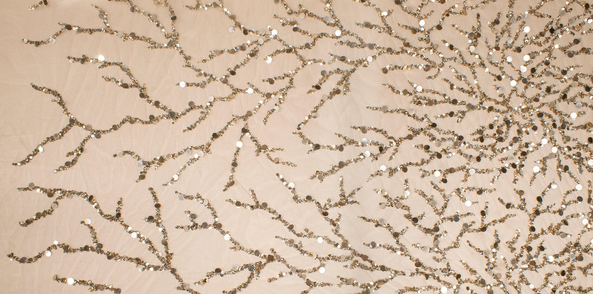Branch Design Hand Beaded and Sequined Mesh - Taupe - Prime Fabrics