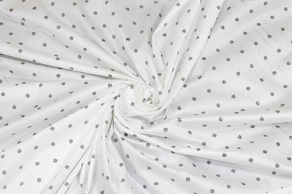 White and Black Floral Italian Cotton Sateen - Prime Fabrics