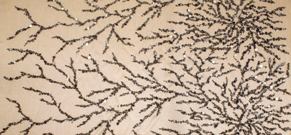 Branch Design Hand Beaded and Sequined Mesh - Charcoal Gray and Beige - Prime Fabrics
