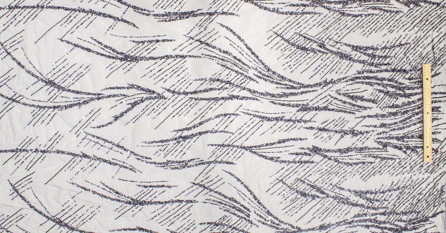 Hand Beaded and Sequins Mesh - Navy - Prime Fabrics