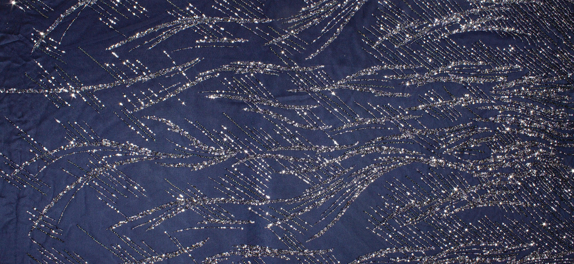 Hand Beaded and Sequins Mesh - Navy - Prime Fabrics