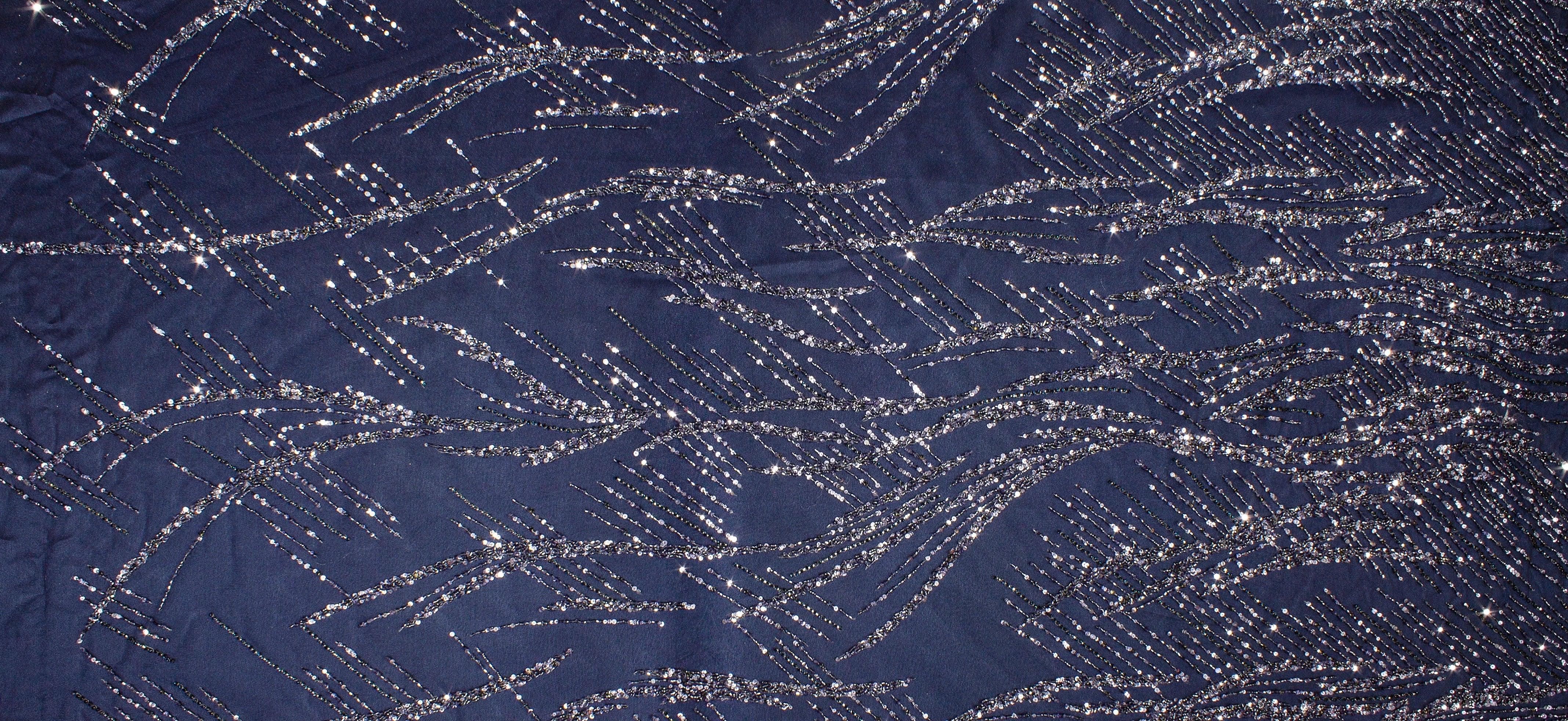 Hand Beaded and Sequins Mesh - Navy - Prime Fabrics