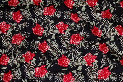 Black, Red, and Green Floral French Cotton Voile - Prime Fabrics